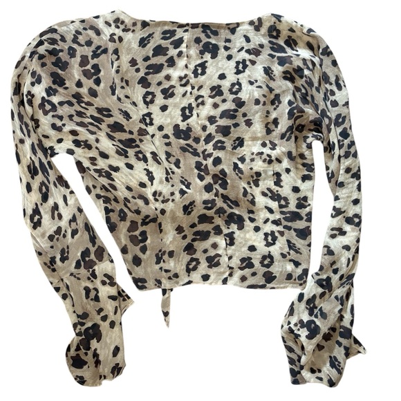 Sheer Cheetah Print Front Tie Crop Top - Picture 2 of 3
